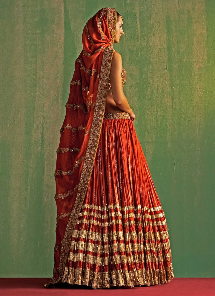Rust Embroidered Bridal Lehenga Set Studio Bagechaa - Fabilicious Fashion
