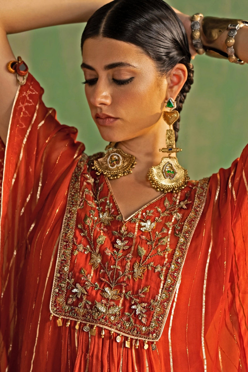 Rust Embroidered Kaftan Kurta Set Studio Bagechaa - Fabilicious Fashion