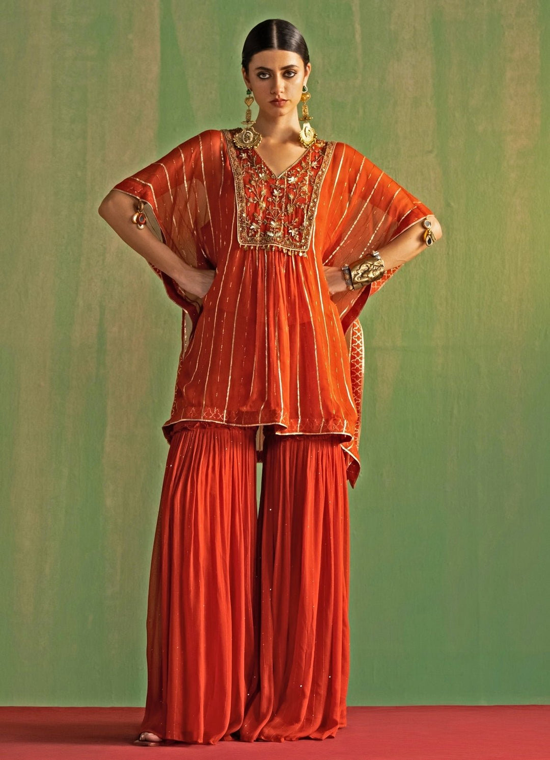 Rust Embroidered Kaftan Kurta Set Studio Bagechaa - Fabilicious Fashion