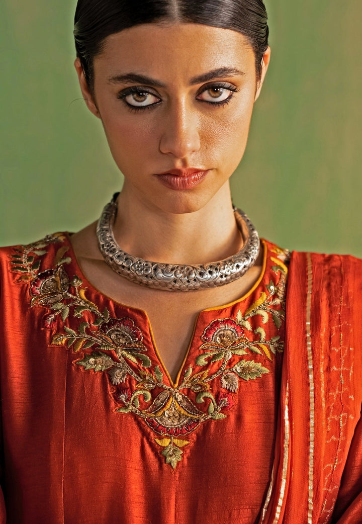 Rust Embroidered Silk Anarkali Set Studio Bagechaa - Fabilicious Fashion