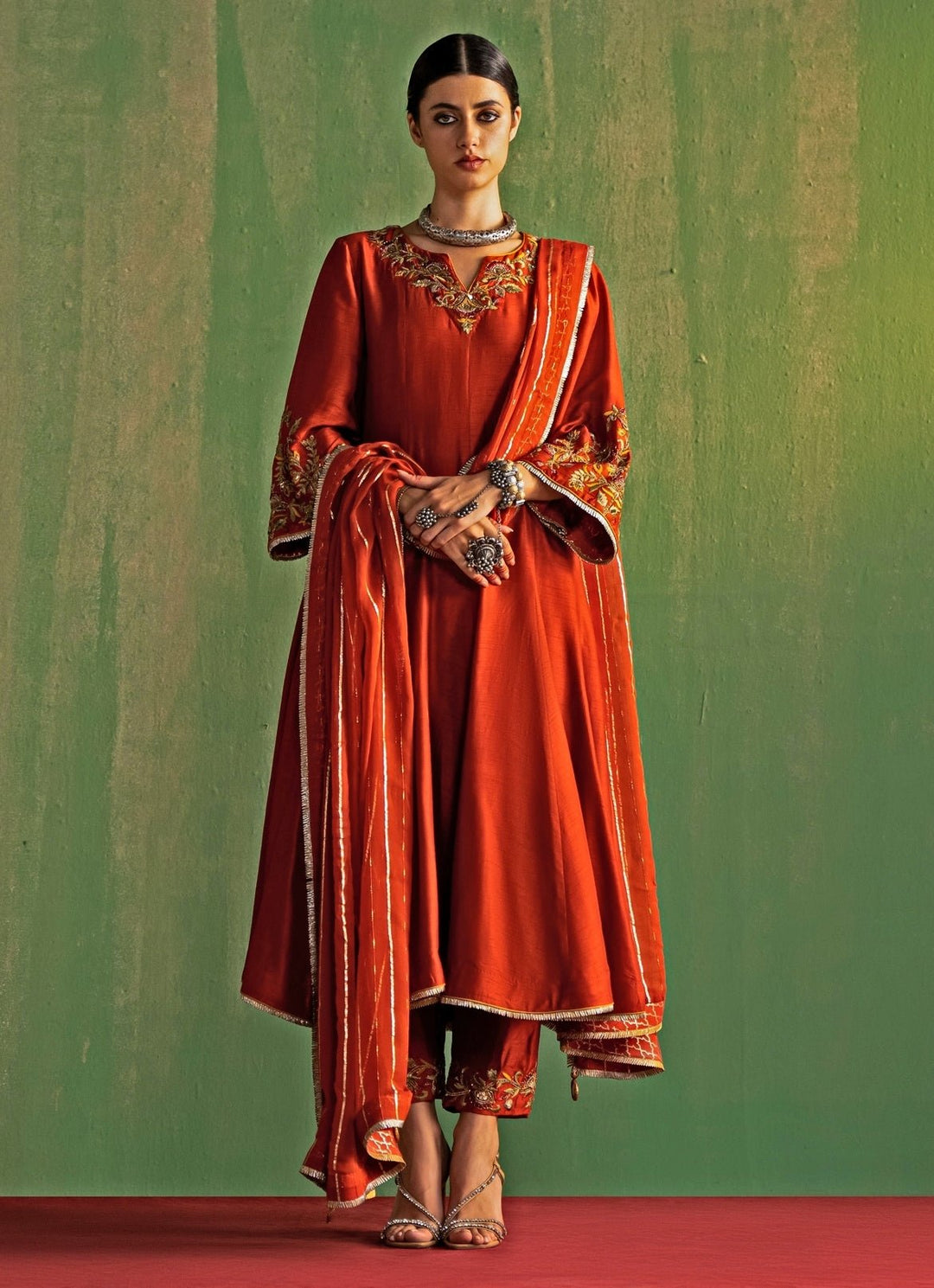 Rust Embroidered Silk Anarkali Set Studio Bagechaa - Fabilicious Fashion