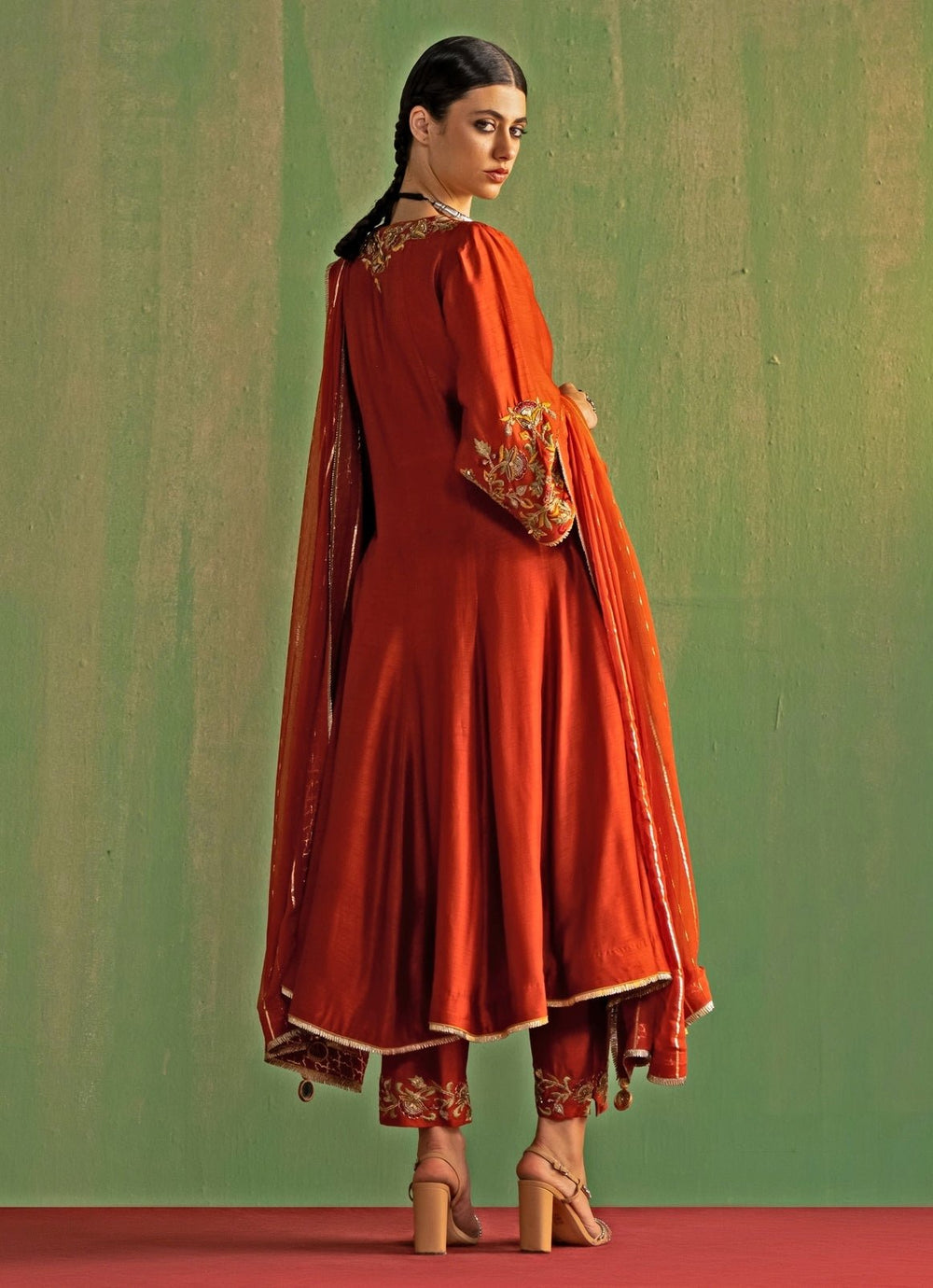 Rust Embroidered Silk Anarkali Set Studio Bagechaa - Fabilicious Fashion