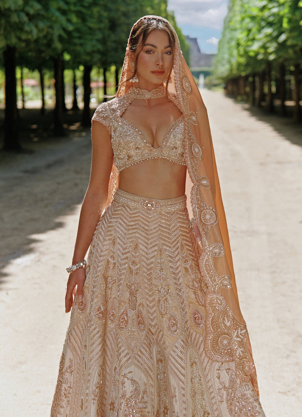 Rust Orange And Beige Embroidered Bridal Silk Lehenga Set Jigar and Nikita - Fabilicious Fashion