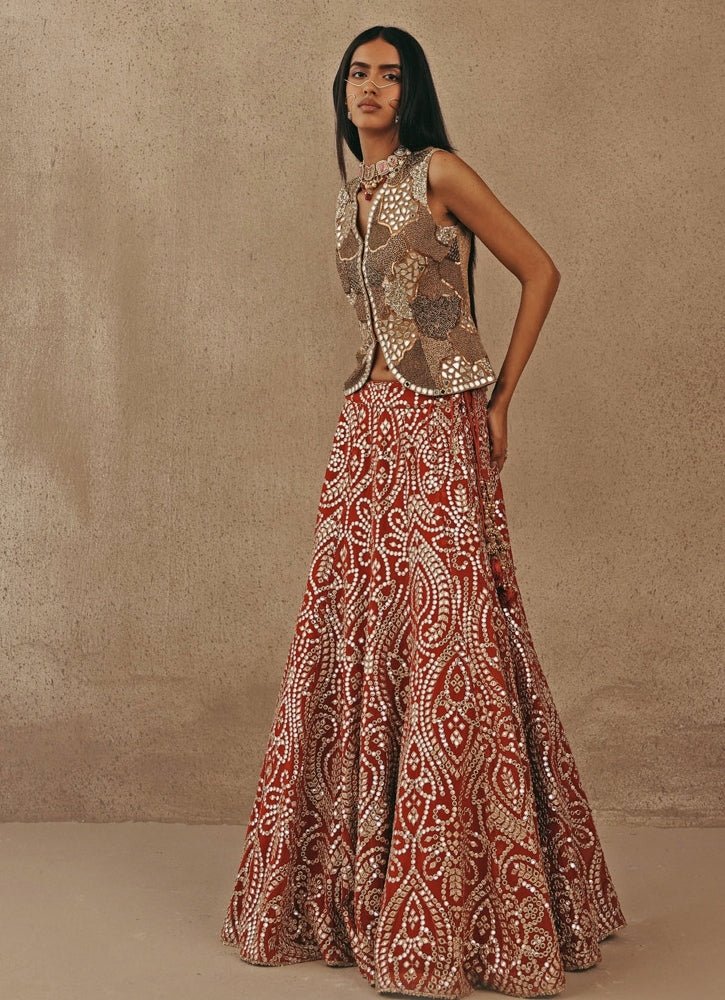 Rust Orange And Gold Soft Net Mermaid Lehenga Set Twenty Nine - Fabilicious Fashion