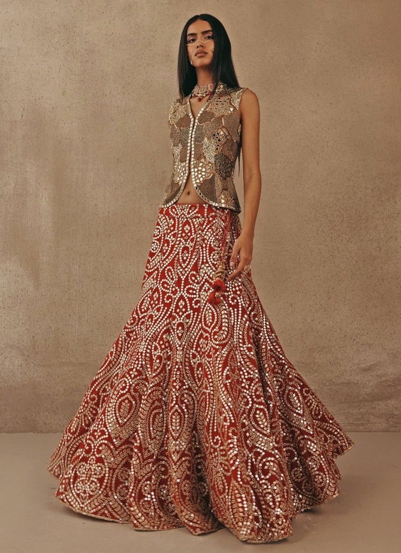 Rust Orange And Gold Soft Net Mermaid Lehenga Set Twenty Nine - Fabilicious Fashion