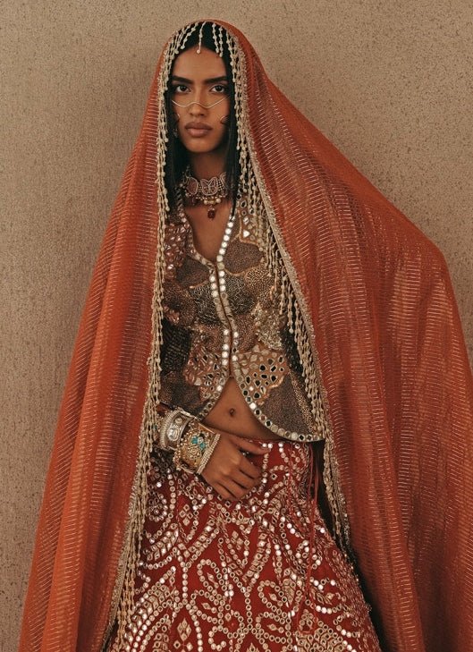 Rust Orange And Gold Soft Net Mermaid Lehenga Set Twenty Nine - Fabilicious Fashion