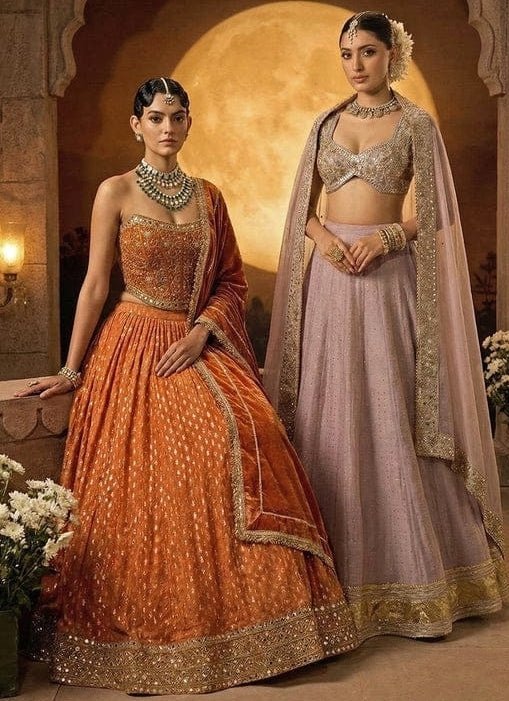 Neha Khullar Rust Orange Banarasi Corset Lehenga SetFabilicious Fashion