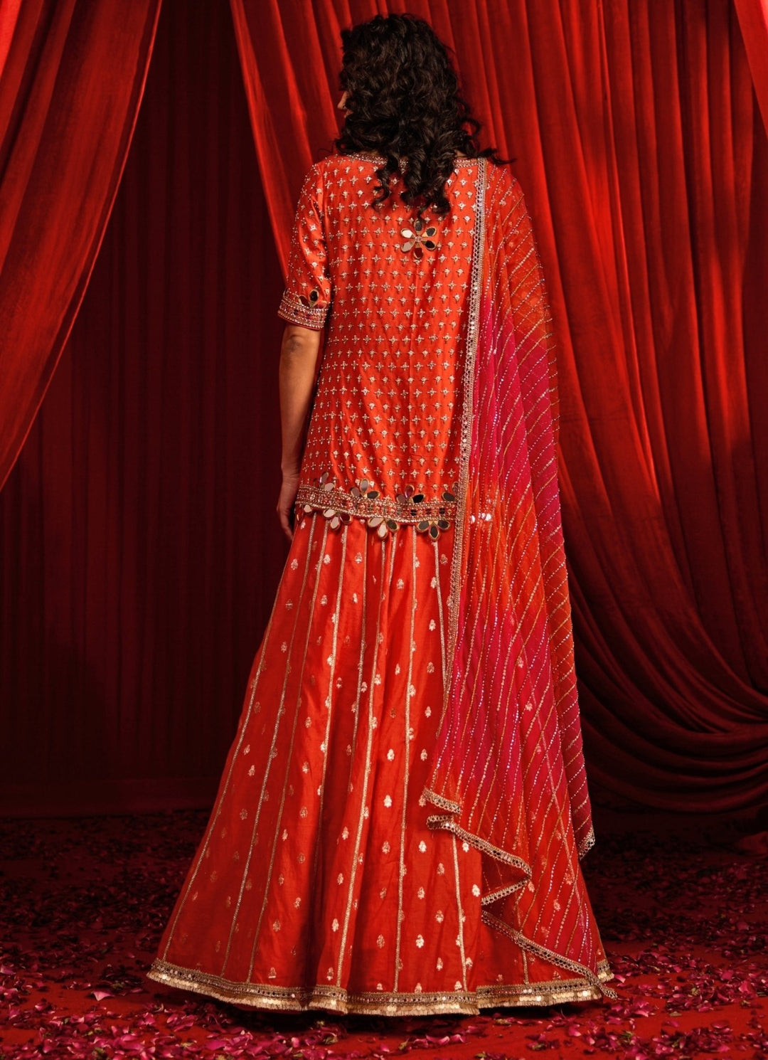 Rust Orange Chanderi Kurta Lehenga Nidhika Shekhar - Fabilicious Fashion