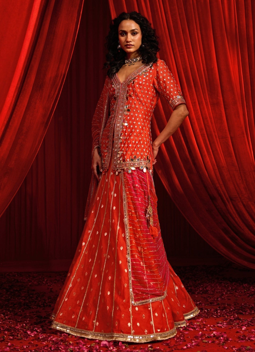 Rust Orange Chanderi Kurta Lehenga Nidhika Shekhar - Fabilicious Fashion
