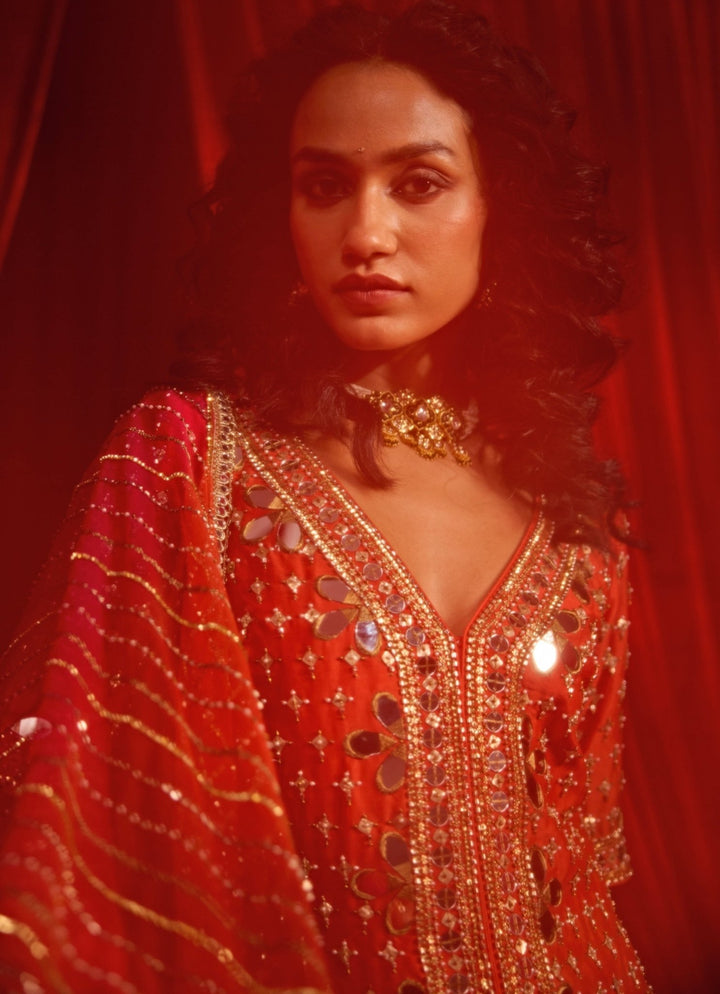 Rust Orange Chanderi Kurta Lehenga Nidhika Shekhar - Fabilicious Fashion