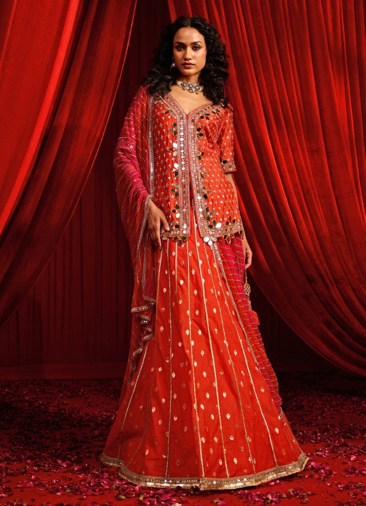 Rust Orange Chanderi Kurta Lehenga Nidhika Shekhar - Fabilicious Fashion