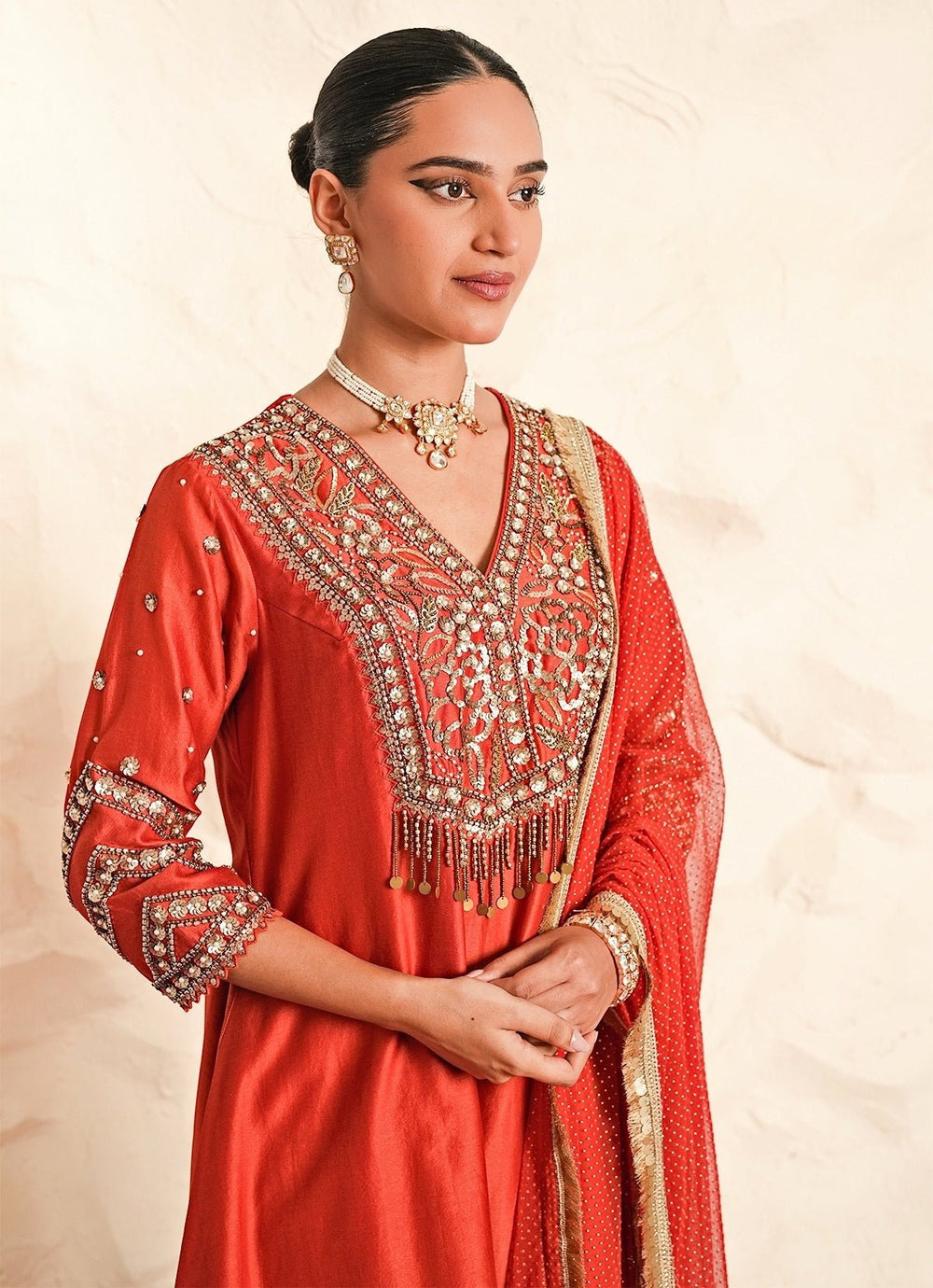 Nidhika Shekhar Rust Orange Chanderi Kurta Pants SetFabilicious Fashion