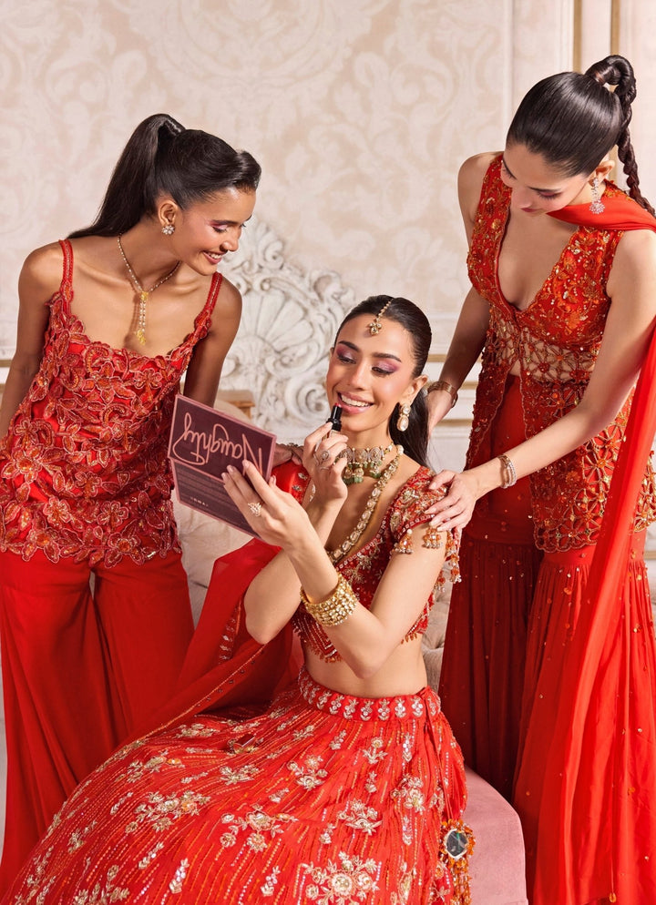 Rust Orange Embroidered Georgette Kurta Sharara Set Sanya Gulati - Fabilicious Fashion