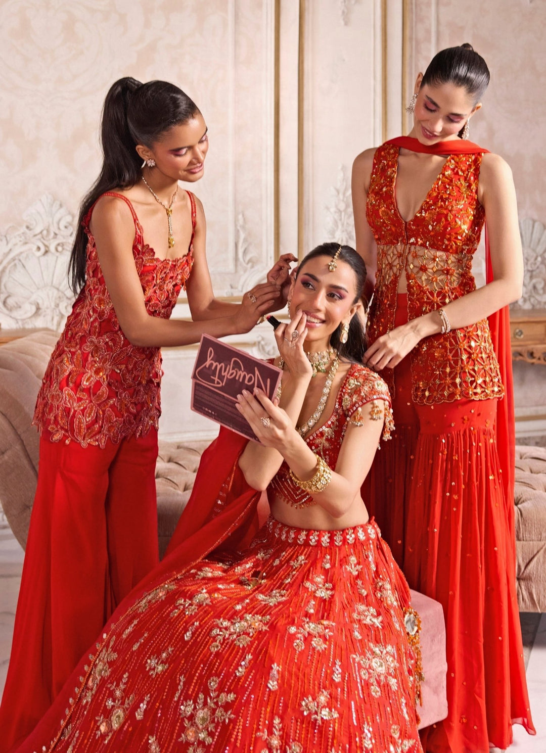 Rust Orange Embroidered Georgette Kurta Sharara Set Sanya Gulati - Fabilicious Fashion