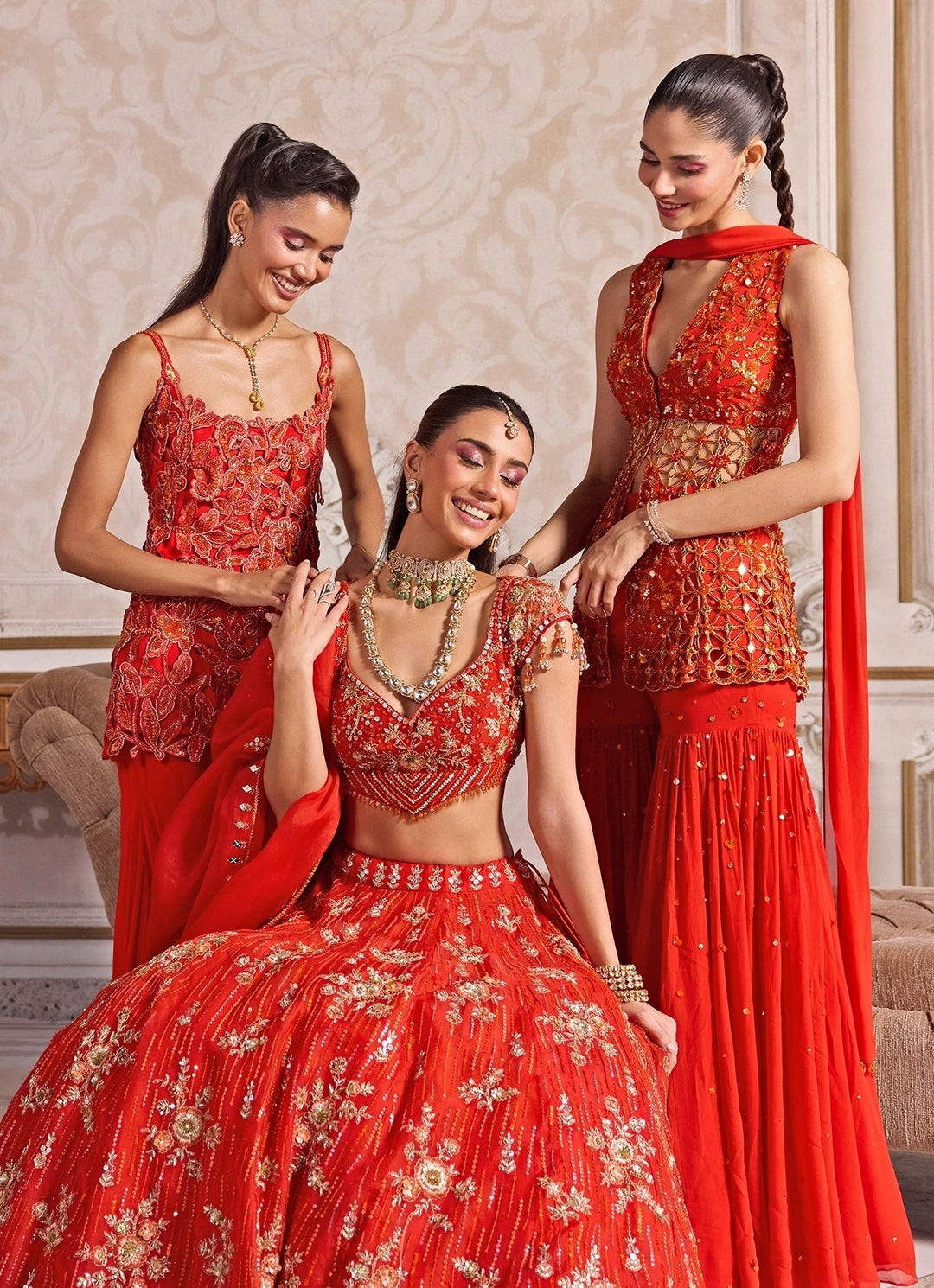 Rust Orange Embroidered Georgette Kurta Sharara Set Sanya Gulati - Fabilicious Fashion