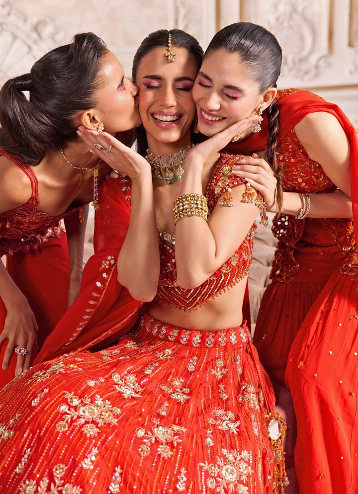 Rust Orange Embroidered Organza Lehenga Set Sanya Gulati - Fabilicious Fashion