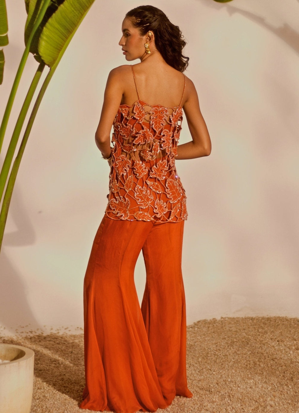 Rust Orange Embroidered Tunic Set Silky Bindra - Fabilicious Fashion