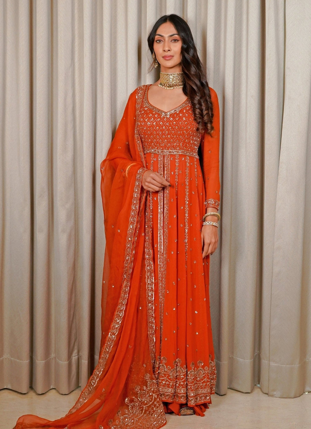 Rust Orange Georgette Anarkali Set Esha Koul - Fabilicious Fashion