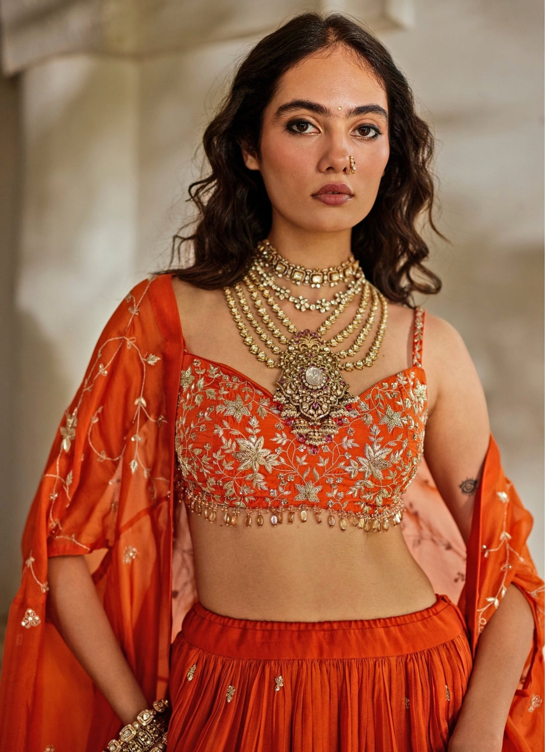 Rust Orange Organza Lehenga Set Paulmi and Harsh - Fabilicious Fashion