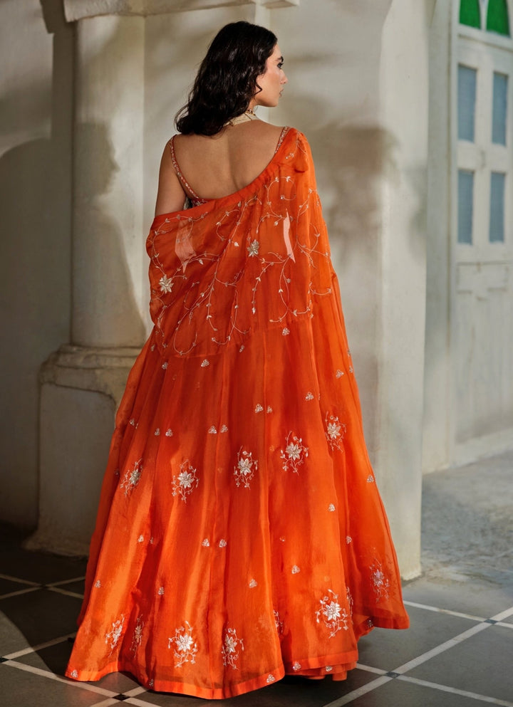 Rust Orange Organza Lehenga Set Paulmi and Harsh - Fabilicious Fashion