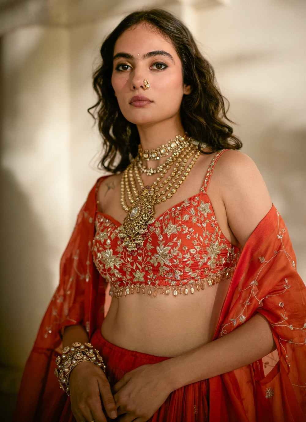 Rust Orange Organza Lehenga Set Paulmi and Harsh - Fabilicious Fashion