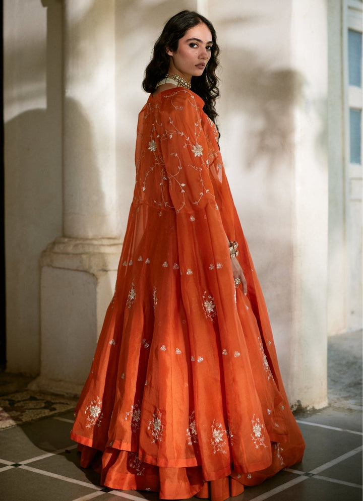 Rust Orange Organza Lehenga Set Paulmi and Harsh - Fabilicious Fashion