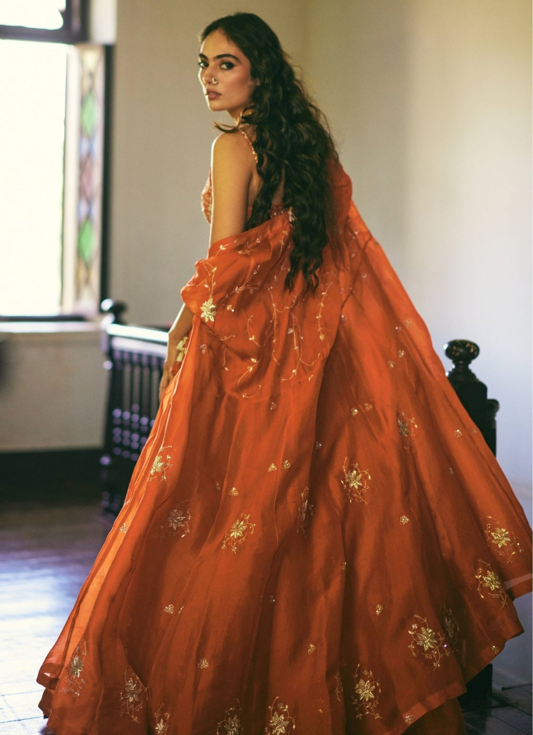 Rust Orange Organza Lehenga Set Paulmi and Harsh - Fabilicious Fashion