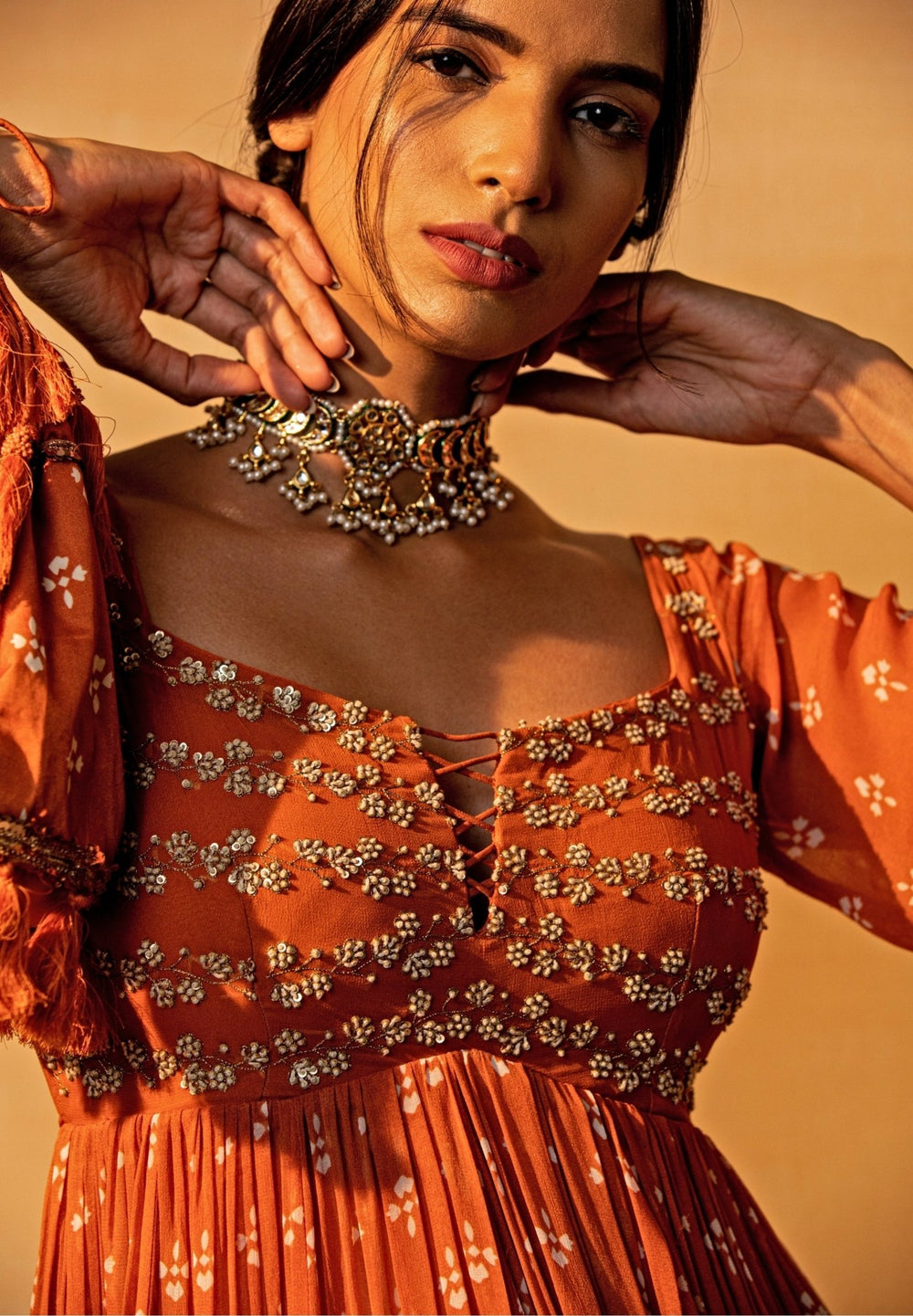 Esha Koul Rust Orange Printed Georgette Kurta Sharara SetFabilicious Fashion