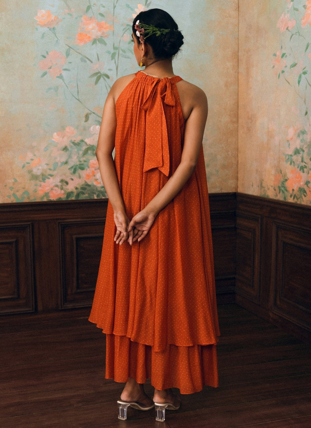 Paulmi and Harsh Rust Orange Printed Maxi DressFabilicious Fashion