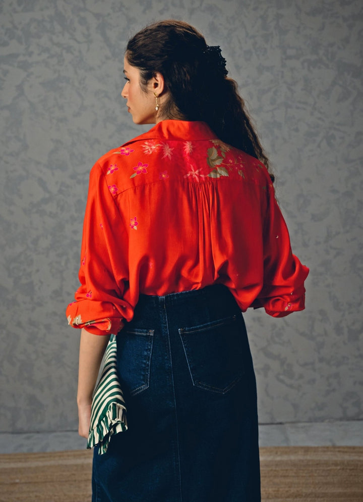 Rust Orange Printed Shirt Paulmi and Harsh X Ease - Fabilicious Fashion