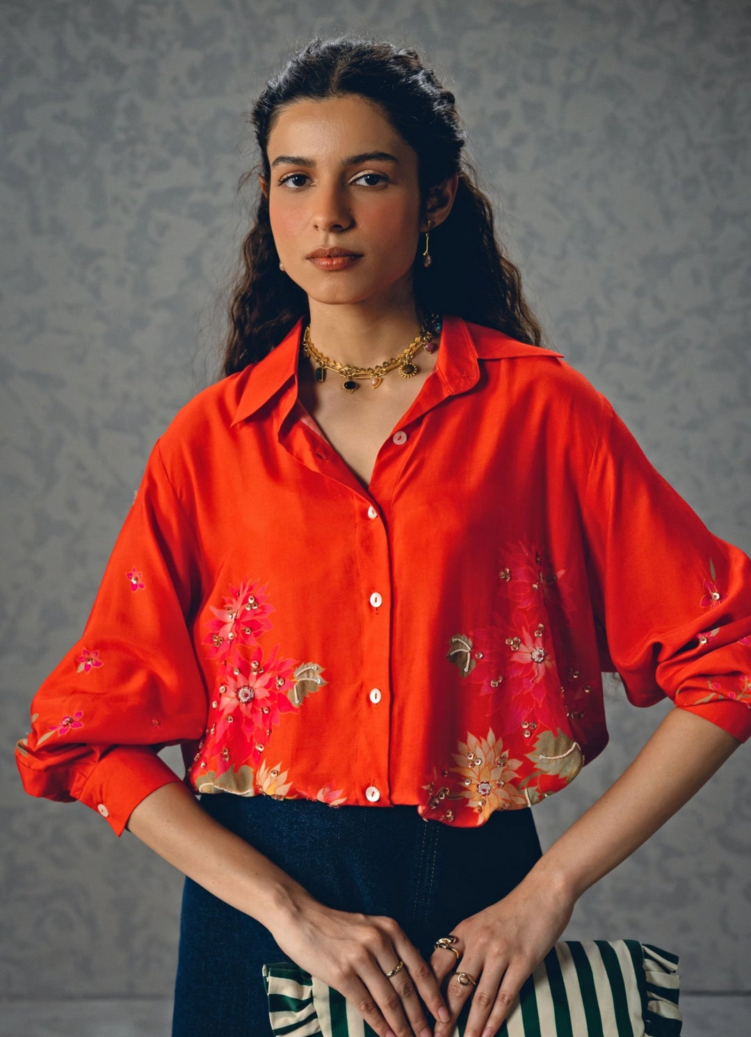 Rust Orange Printed Shirt Paulmi and Harsh X Ease - Fabilicious Fashion