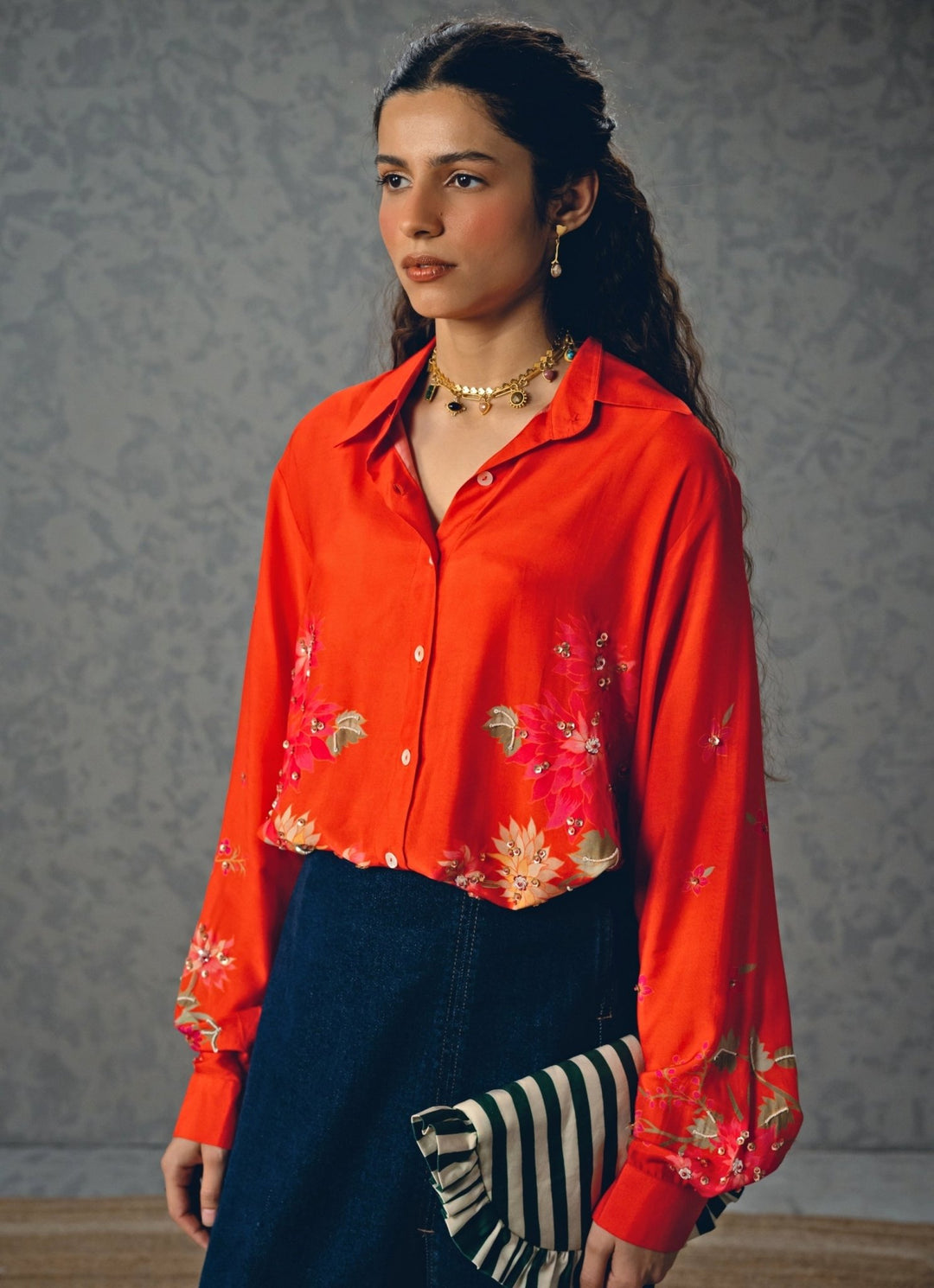 Rust Orange Printed Shirt Paulmi and Harsh X Ease - Fabilicious Fashion
