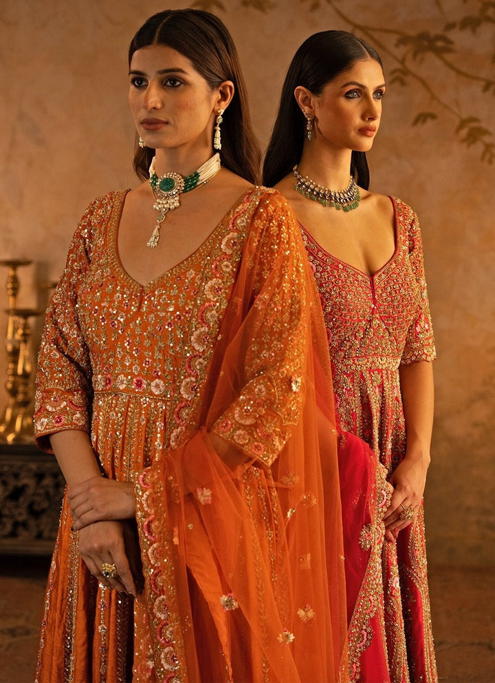 Angad Singh Rust Orange Raw Silk Anarkali SetFabilicious Fashion