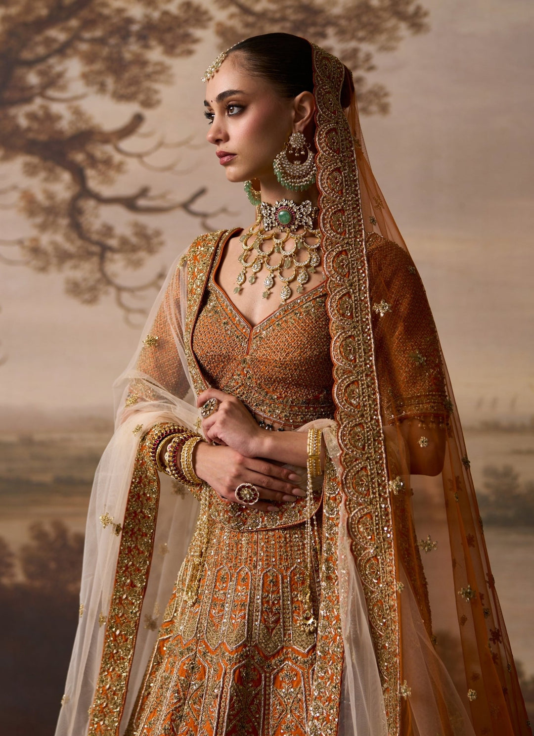 Angad Singh Rust Orange Raw Silk Double Dupatta Bridal LehengaFabilicious Fashion
