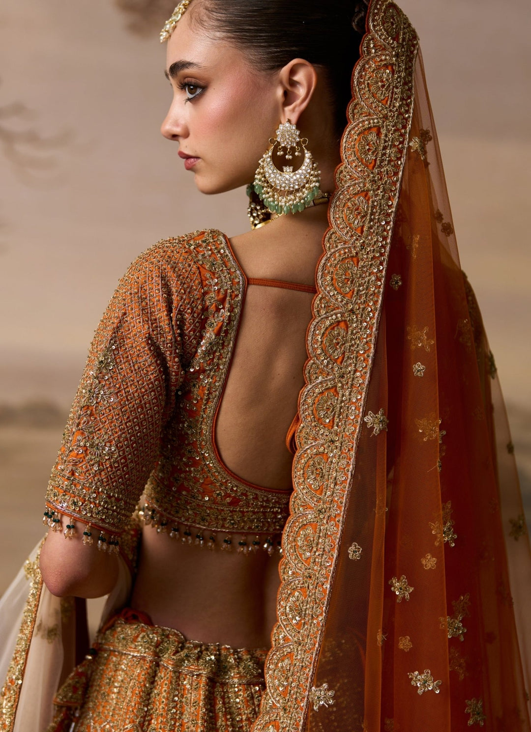 Angad Singh Rust Orange Raw Silk Double Dupatta Bridal LehengaFabilicious Fashion
