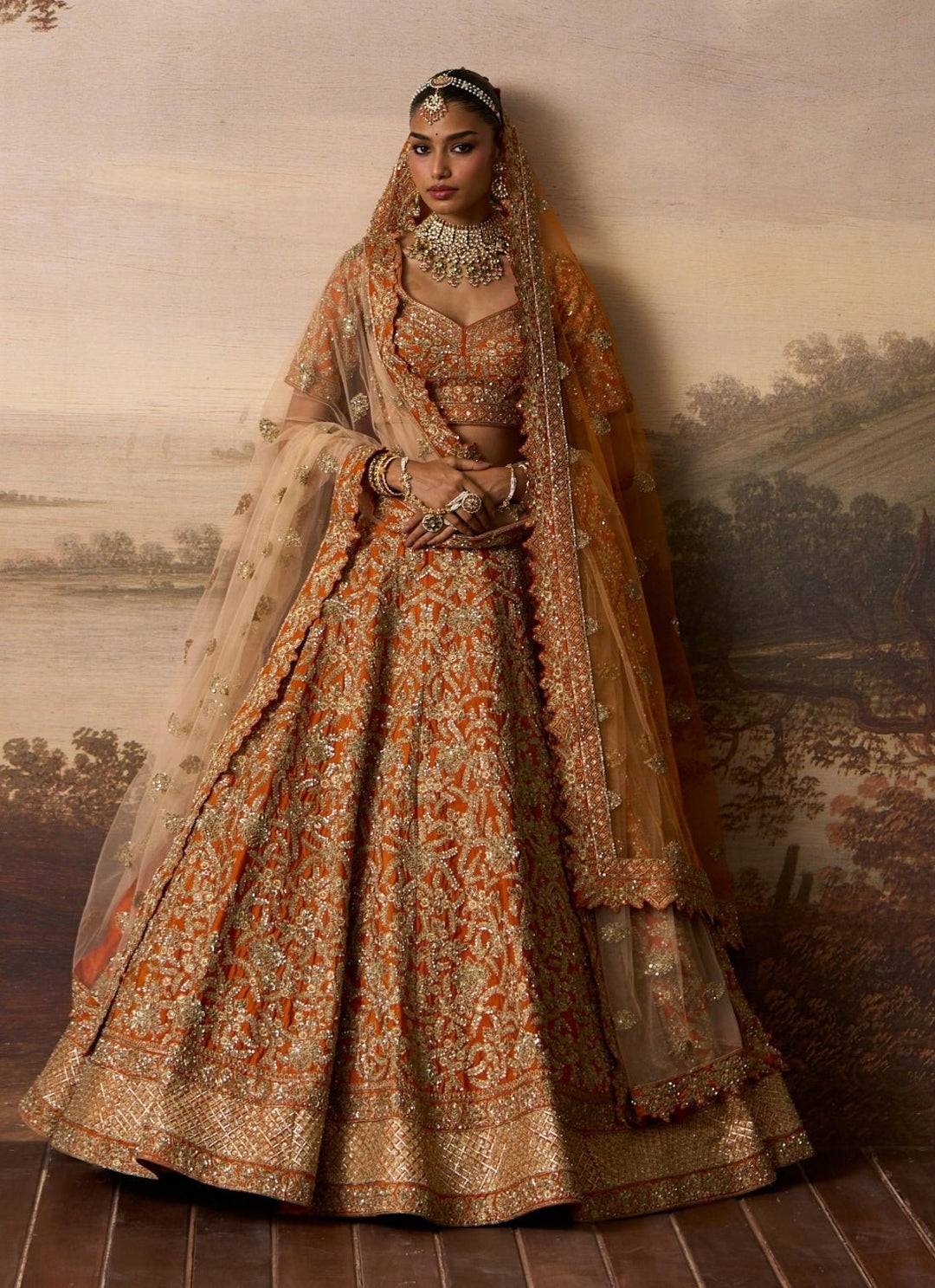 Angad Singh Rust Orange Raw Silk Double Dupatta LehengaFabilicious Fashion