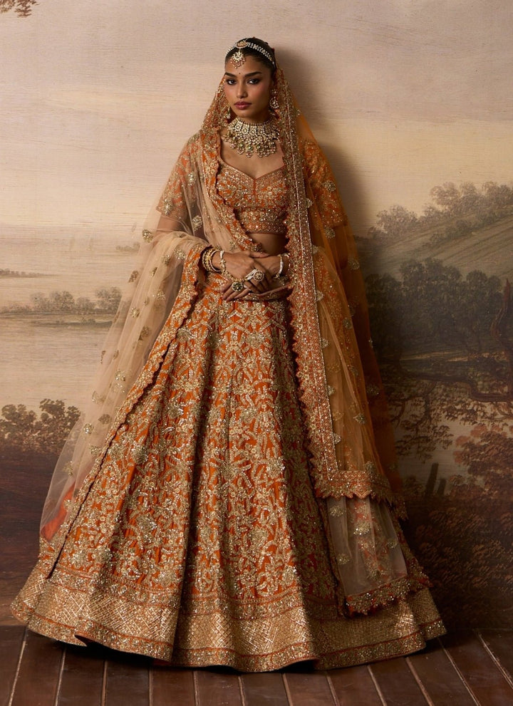 Angad Singh Rust Orange Raw Silk Double Dupatta LehengaFabilicious Fashion