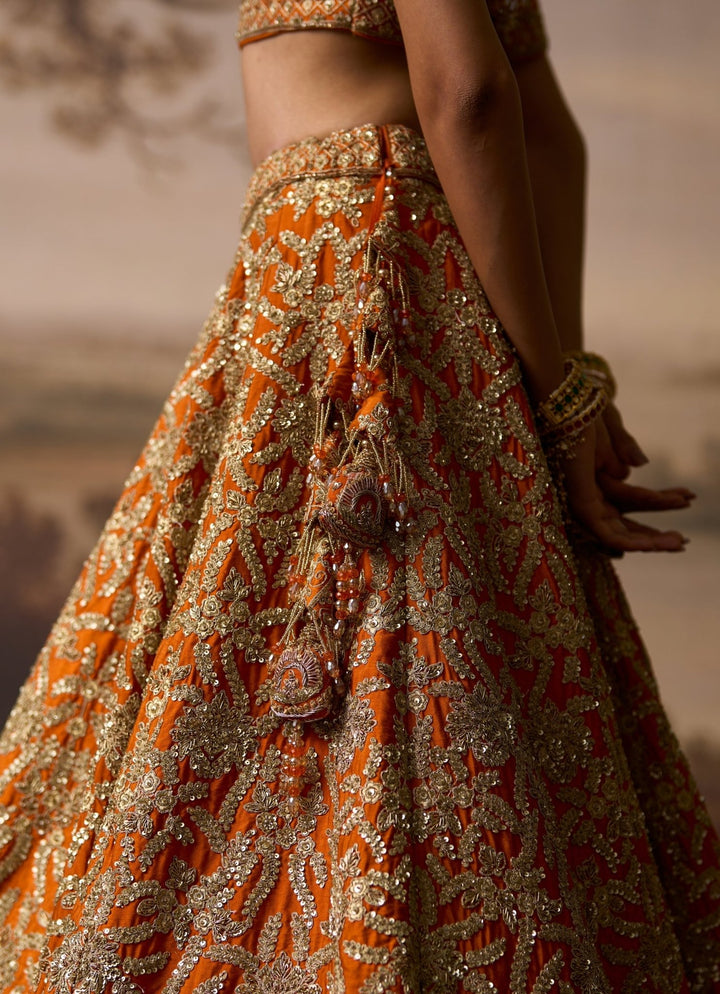 Angad Singh Rust Orange Raw Silk Double Dupatta LehengaFabilicious Fashion