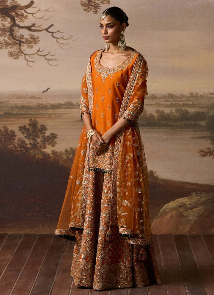 Angad Singh Rust Orange Raw Silk Kurta Sharara SetFabilicious Fashion