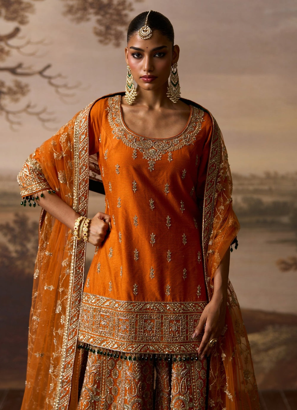 Angad Singh Rust Orange Raw Silk Kurta Sharara SetFabilicious Fashion