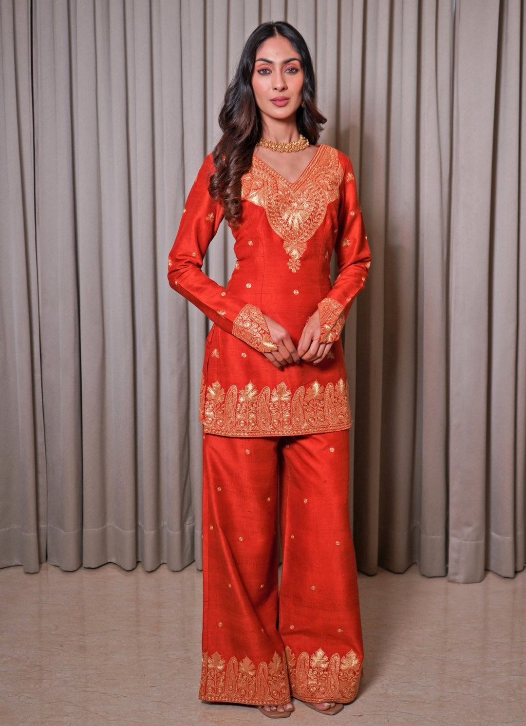 Rust Orange Silk Kurta Pants Set Esha Koul - Fabilicious Fashion