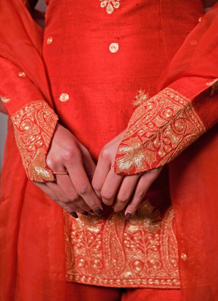 Rust Orange Silk Kurta Pants Set Esha Koul - Fabilicious Fashion