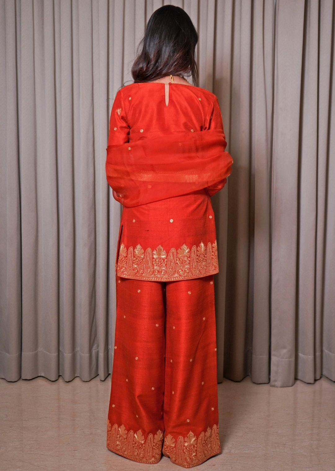 Rust Orange Silk Kurta Pants Set Esha Koul - Fabilicious Fashion