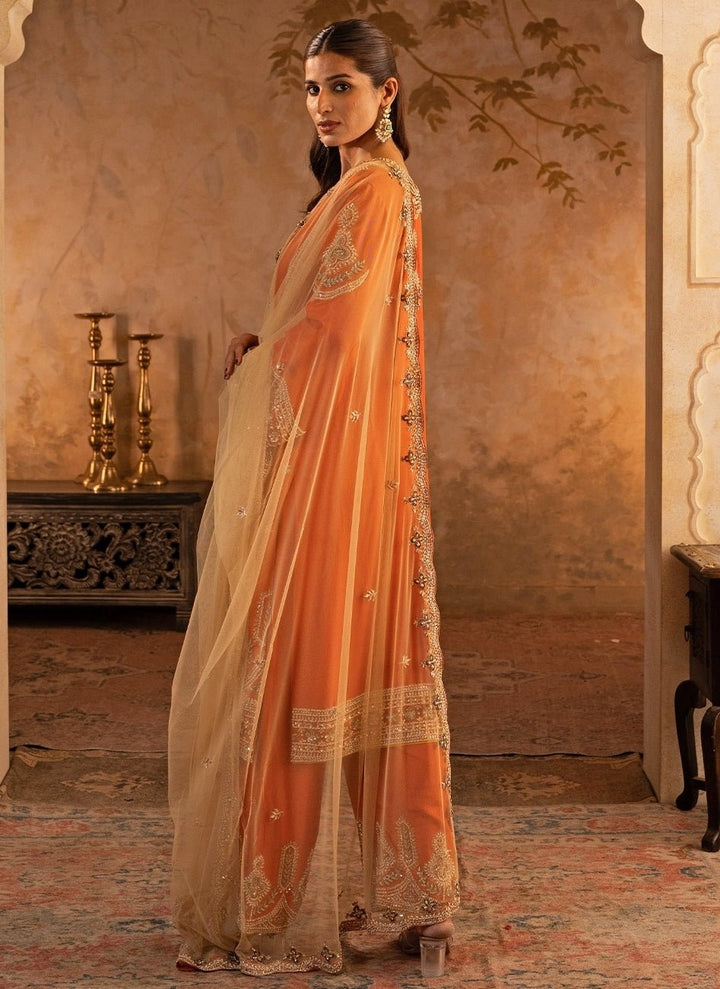 Angad Singh Rust Orange Silk Kurta Pants With Gold DupattaFabilicious Fashion