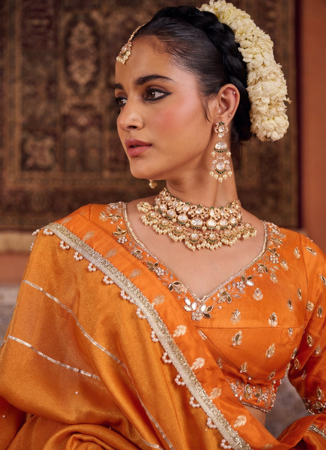 Rust Orange Silk Lehenga Set KAPDA DORI - Fabilicious Fashion