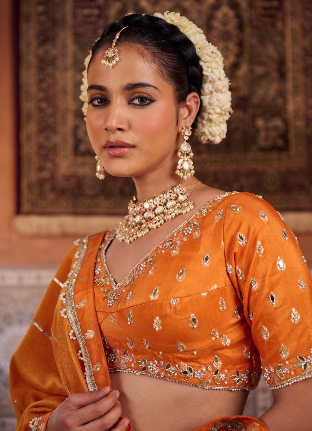 Rust Orange Silk Lehenga Set KAPDA DORI - Fabilicious Fashion