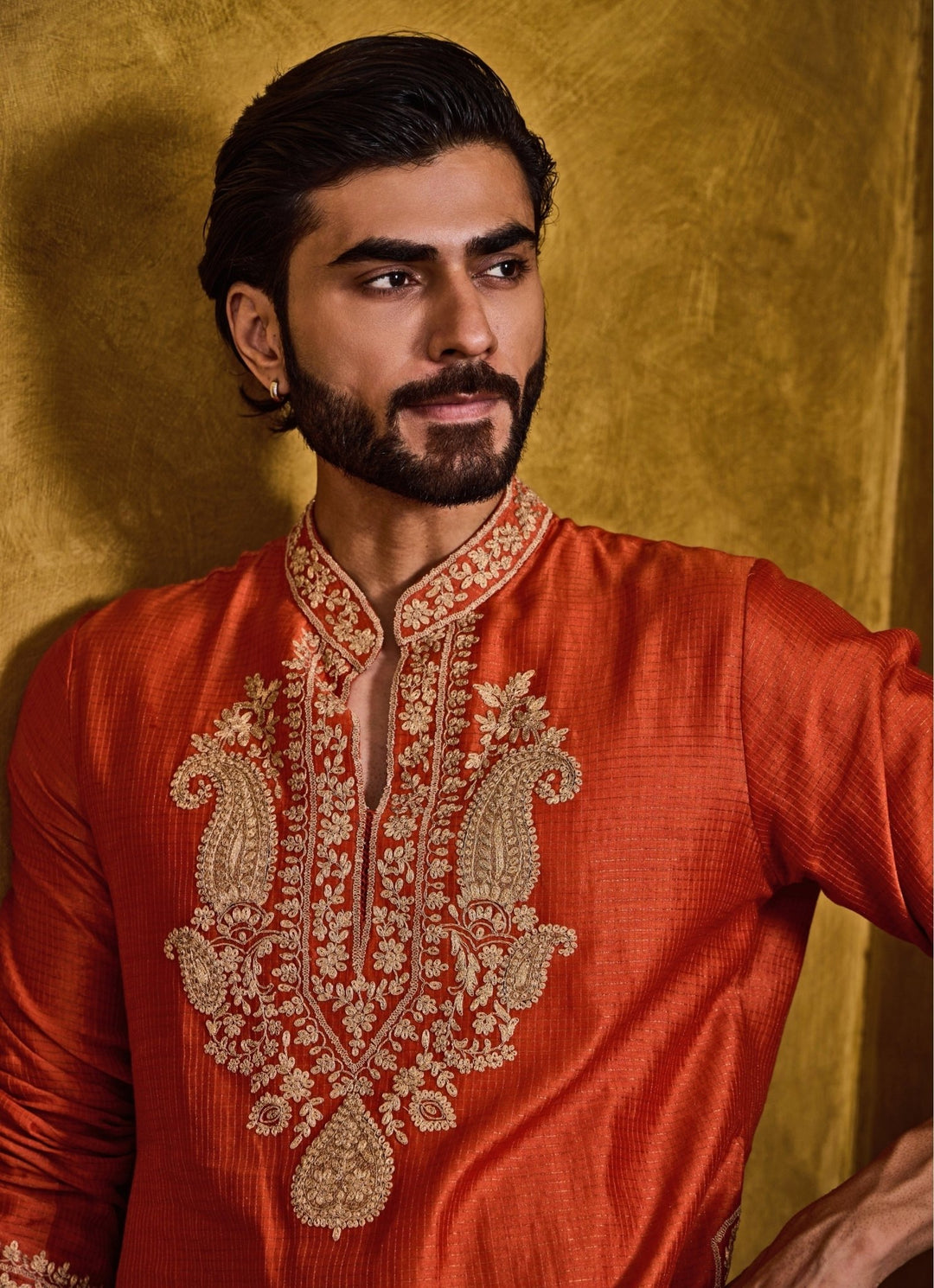 Rust Orange Tissue Chanderi Kurta Set Nitika Gujral - Men - Fabilicious Fashion