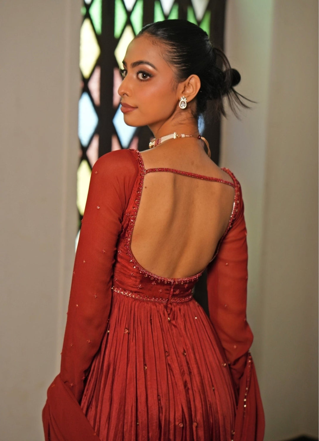 Rust Red Embroidered Silk Anarkali Set Enamour by Radha - Fabilicious Fashion