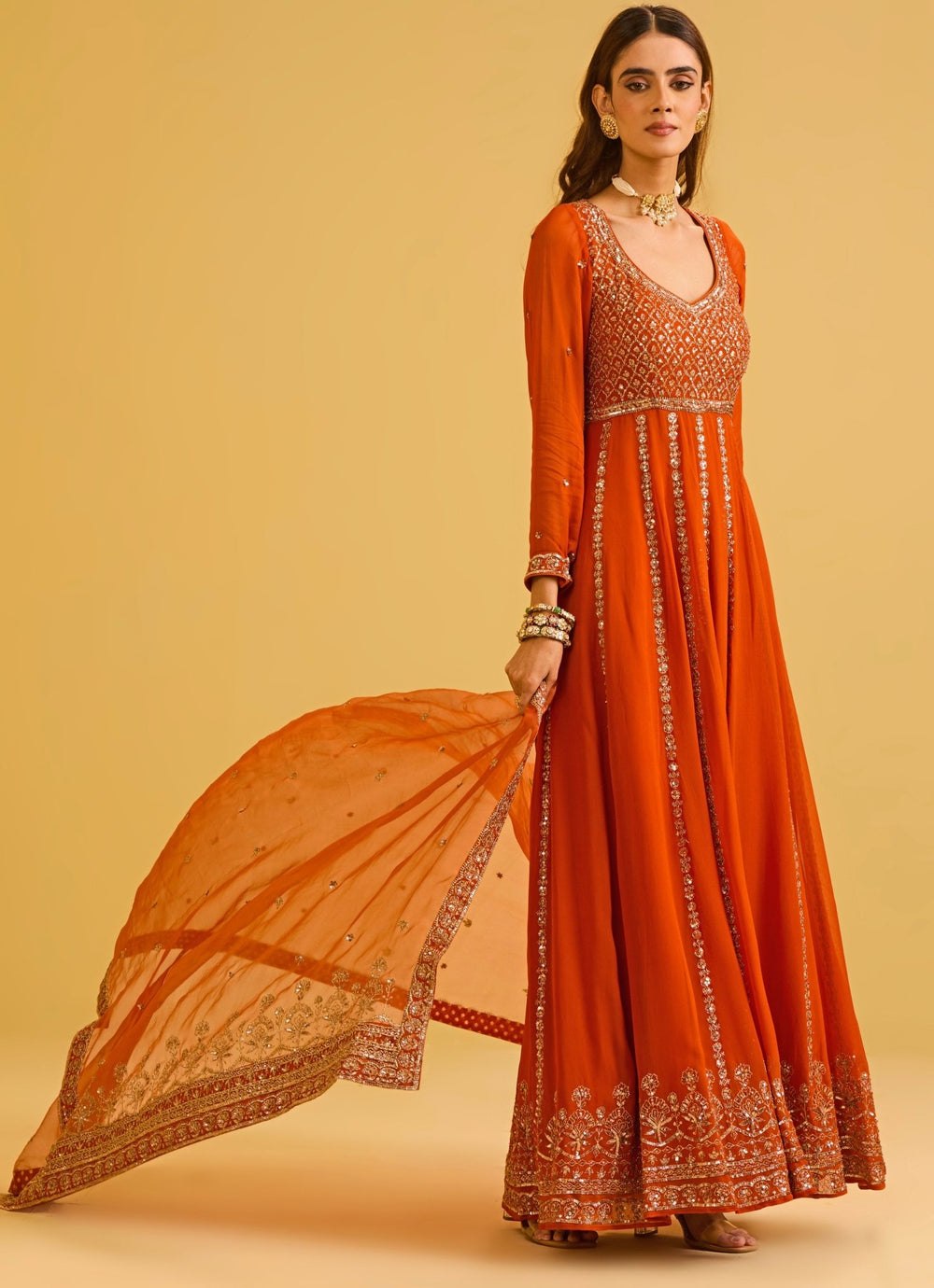 Esha Koul Rust Red Georgette Anarkali SetFabilicious Fashion