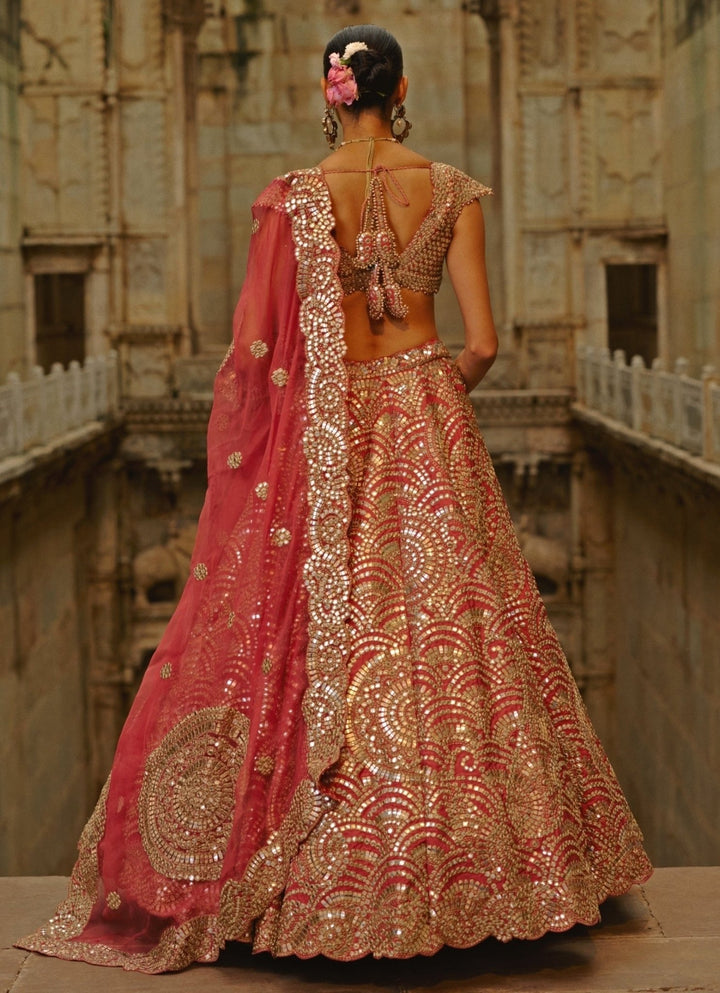 Rust Red Taffeta Mirror Lehenga Set Nitika Gujral - Fabilicious Fashion